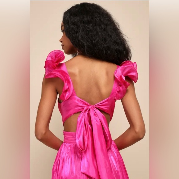 Lulus Pristine Glow Magenta Pink Ruffled Tie-Back Event Dress Womens Small 2 / 4 - Picture 3 of 16